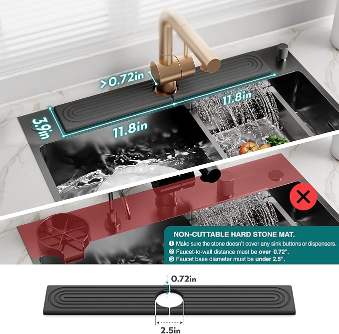 Faucet Splash Guard for Kitchen Sink, Kitchen Sink Faucet Mat with Raised Feet, Durable Drying Matt Kitchen Counter Stone, Water Absorbent Diatomite Drying Mat (Dark Grey, 23.6" x 3.9") - Image 4