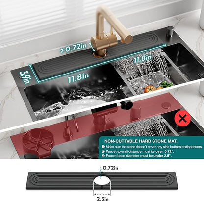 Faucet Splash Guard for Kitchen Sink, Kitchen Sink Faucet Mat with Raised Feet, Durable Drying Matt Kitchen Counter Stone, Water Absorbent Diatomite Drying Mat (Dark Grey, 23.6" x 3.9") - Image 4