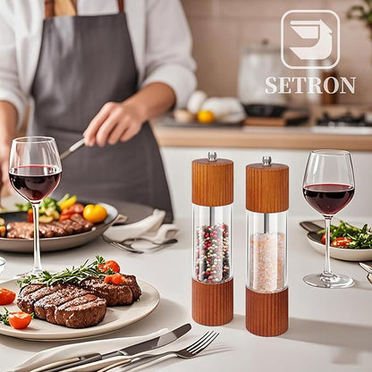Acacia Wooden Salt and Pepper Grinder Set, 8 Inches Refillable Salt and Pepper Mills with Adjustable Ceramic Core, Manual Salt and Pepper Shakers for Kitchen Cooking and Gifts - Image 7