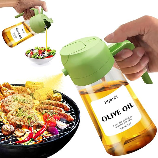 2 in 1 Glass Oil Sprayer & Dispenser,16oz/470ml Olive Cooking, Air Fryer, and Salad, for Kitchen Gadgets and Air Fryer Accessories, w/Stickers (Green) by Unknown