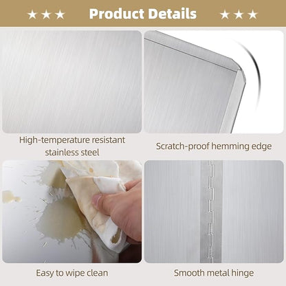 2 Pcs Grease Splatter Guards, 2-Sided Oil Splash Boards for Stove, Foldable Stainless Steel Backsplash, Anti-grease Frying Pan Splatter Guards, Cooking Heat Insulation Boards, 15.7×15.7×11.8"