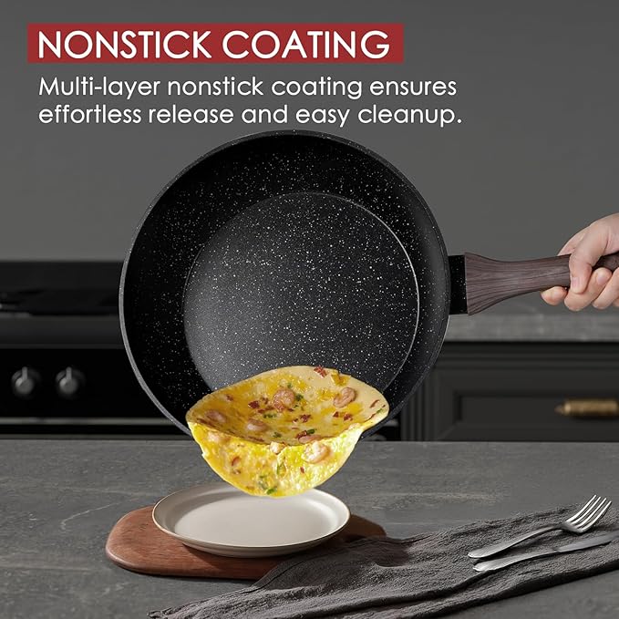 Kikcoin Pots and Pans Set Non Stick 31 Piece Kitchen Nonstick Cooking Cookware Sets with Grill Pan Saucepan Baking Sheet Utensil, Black - Image 3