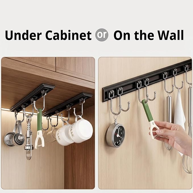 Cociat 2pcs Utensil Racks with 6 Hooks 11 Inch Mug Holder Under Cabinet Kitchen Utensil Holders Multifunctional (11 inch) - Image 2