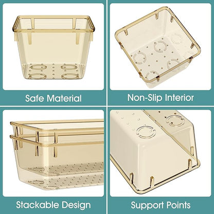 WOWBOX 25 PCS Plastic Drawer Organizer Set, 4 Sizes Desk Drawer Divider Organizers and Storage Bins for Makeup, Jewelry, Gadgets for Kitchen, Bedroom, Bathroom, Office, Clear Champagne - Image 3
