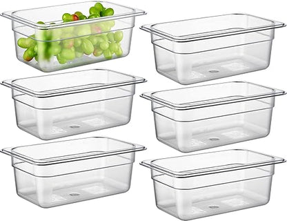 CURTA 6-Pack 1/4 Size 4" Deep NSF Polycarbonate Food Pans | Dishwasher & Freezer Safe Clear Container for Prep Tables, Buffet, Salad Bar, Commercial & Home Kitchen