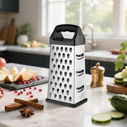 Cheese Grater, 9 IN Size 4-Sided Stainless Steel Grater, Food Shredder for Cheese, Parmesan, Vegetable, Dishwasher Safe, Black - Image 5