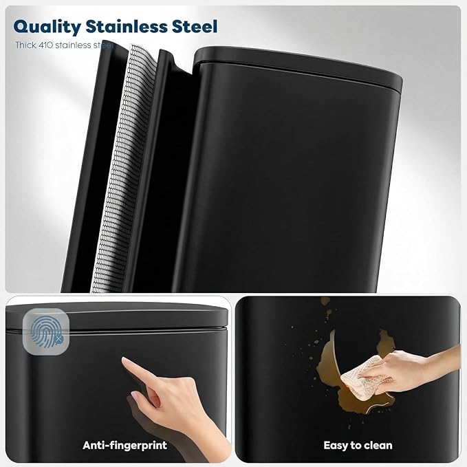 13.2 Gal Kitchen Trash Can, 50L Recycling or Garbage Bin, Brushed Stainless Steel Waste Basket, Soft&Quiet Close Dustbin, with Step-On Pedal, Removable Inner Bucket, for Home, Office, Living Room