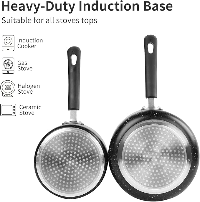 Nonstick Saucepan Set - 1.5 Quart and 2.5Quart,Ultra Non Stick Sauce Pan Small Pot with Glass Lid,Great for Home Kitchen Restaurant,Black - Image 3