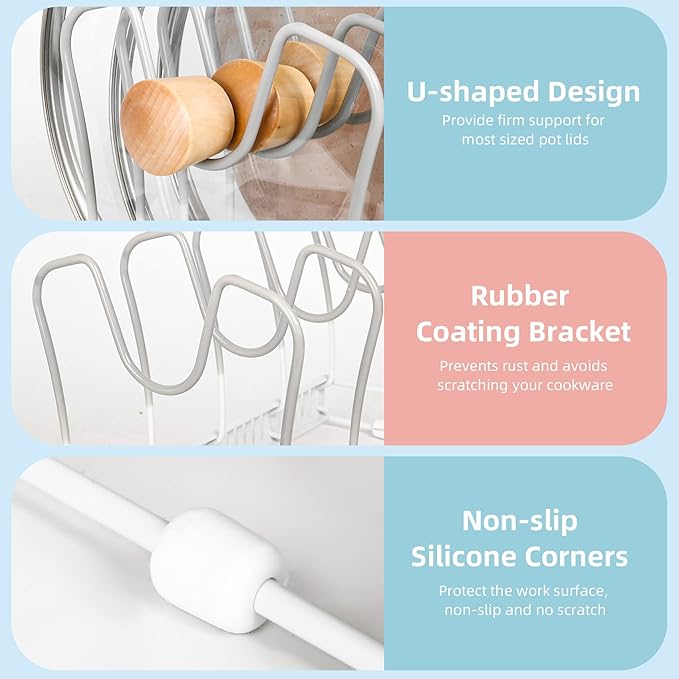 ROOHUA Pot Rack Organizer -Expandable Pot and Pan Organizer for Cabinet,Pot Lid Organizer Holder with 10 Adjustable Compartment for Kitchen Cabinet Cookware Baking Frying Rack - Image 4