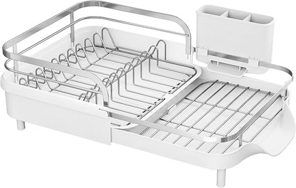 SAYZH Dish Drying Rack - Expandable Dish Rack for Kitchen Counter, Rust-Resistant Dish Drainer with Utensil Holder and Raised Guardrail, Kitchen Organizer for Cup and Bottle (White) - Image 9