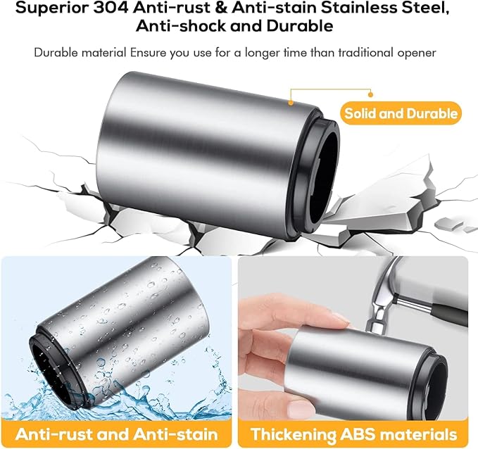 2PCS Premium Beer Bottle Opener, Automatic Stainless Steel Quick Pop the Top Can Openers by Magnet Catching No Damage Caps, Wine Accessory Push Down Off Magnetic Bartender Tool for Home Picnic Camping - Image 5