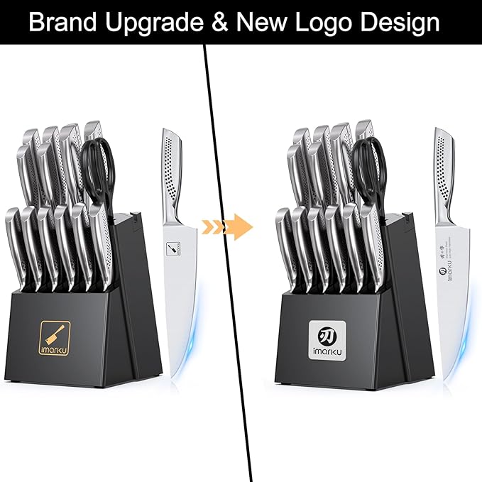 imarku® Kitchen Knife Set, 15 Pcs Japanese Knife Set with Block, Premium Razor-Sharp Chef Knives Set for Kitchen with Sharpener, Rust-Proof, Ergonomic Full-Tang Handle, Black - Image 9