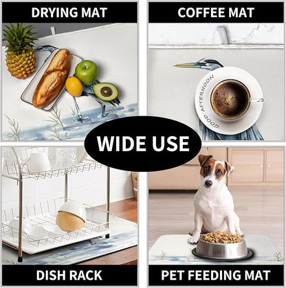 Summer Dish Drying Mat Blue White Heron Beach Absorbent Microfiber Drying Mats for Kitchen Counter Coastal Nautical Birds Dishes Drainer Mat Extra Large 18x24 Inch - Image 7