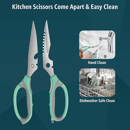 BoFuYuan Kitchen Scissors, 9-Inch Heavy Duty Multipurpose Food Cutting Shears, Detachable Dishwasher Safe, Sharp Serrated Blade, Ergonomic Non-Slip Handle for Food, Meat, Herbs, Green
