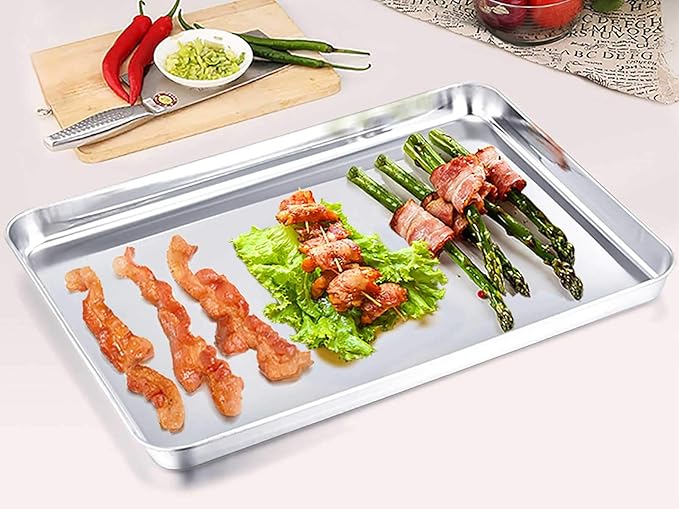 TeamFar Baking Sheet Set of 2, Baking Pans Tray Cookie Sheet Stainless Steel, Non Toxic & Healthy, Mirror Finish & Rust Free, Easy Clean & Dishwasher Safe - Image 4