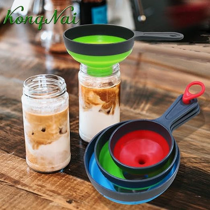 KongNai Canning Funnel for Wide and Regular Jars，Wide Mouth Funnels Sets of 3, Large for Mason Jar, Food Grade Collapsible Silicone Kitchen Accessories for Transfer Jam, Juice, Spices and Oil - Image 7