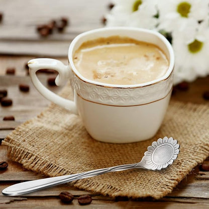 Chengu 8 Pieces Flower Coffee Tea Spoons Stainless Steel Sugar Spoons Tea Party Flower Fancy Tableware Set Stir Bar Creative Stirring Teaspoon, 8 Different Patterns(Silver) - Image 5