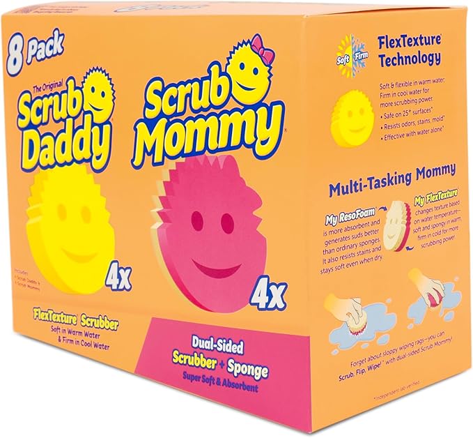 Scrub Daddy 4 Scrub Daddy Sponges & 4 Scrub Mommy Kitchen Sponges - Scratch-Free for Dishes & Multipurpose Cleaning - BPA Free & Made with Polymer Foam - Stain & Odor Resistant (16 Pack) - Image 2
