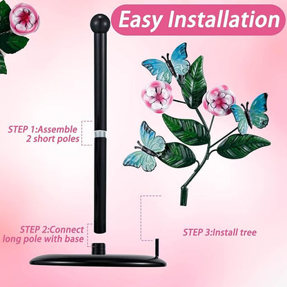 Peryiter Flower Paper Towel Holder Butterfly Kitchen Decoration Countertop Spring Farmhouse Decorative Accessory Black Metal Paper Towel Stand Weighted Base for Women Mom Grandma