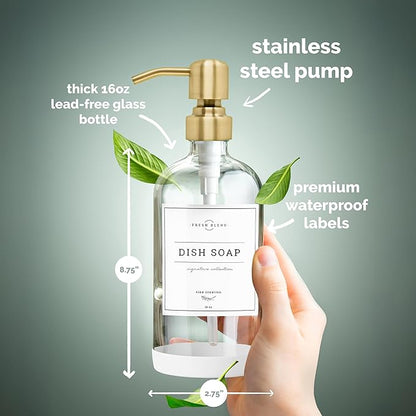 Vine Creations Clear Glass Soap Dispenser, 2 Pack Kitchen Soap Dispenser Set with Stainless Steel Pump, 16 oz Dish Soap and Hand Soap Dispensers for Bathroom with Waterproof Labels - Image 6