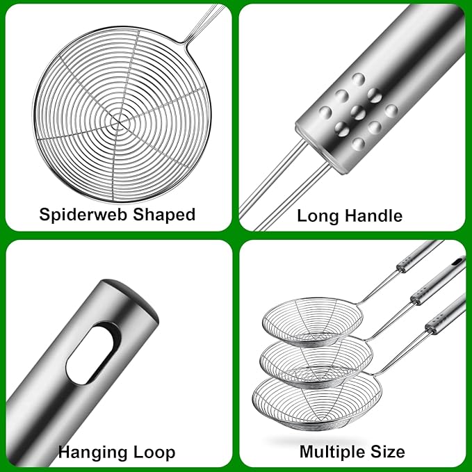 Swify Spider Strainer Set of 3 Asian Strainer Ladle Stainless Steel Wire Skimmer Spoon with Handle for Kitchen Frying Food, Pasta, Spaghetti, Noodle-30.5cm, 32cm, 35cm - Image 2