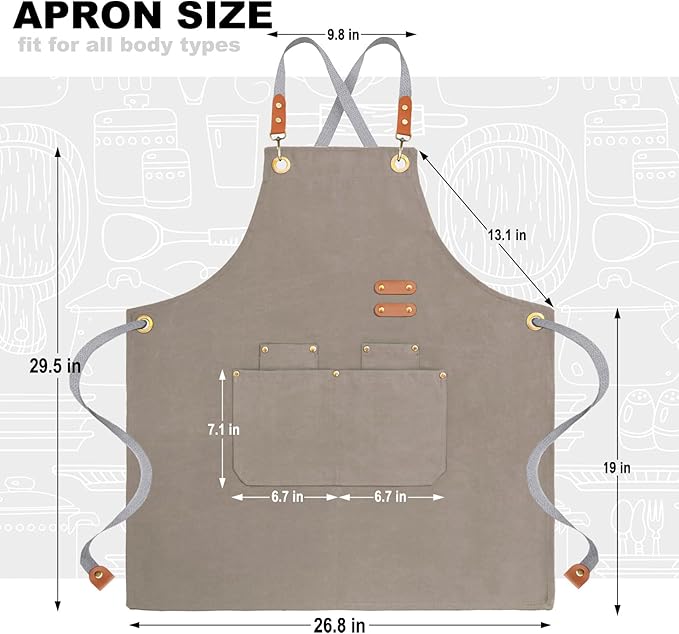 BeLuyi chef apron bib tool apron for man woman cross back straps with 4 pockets for kitchen cooking gardening baking working - Image 2