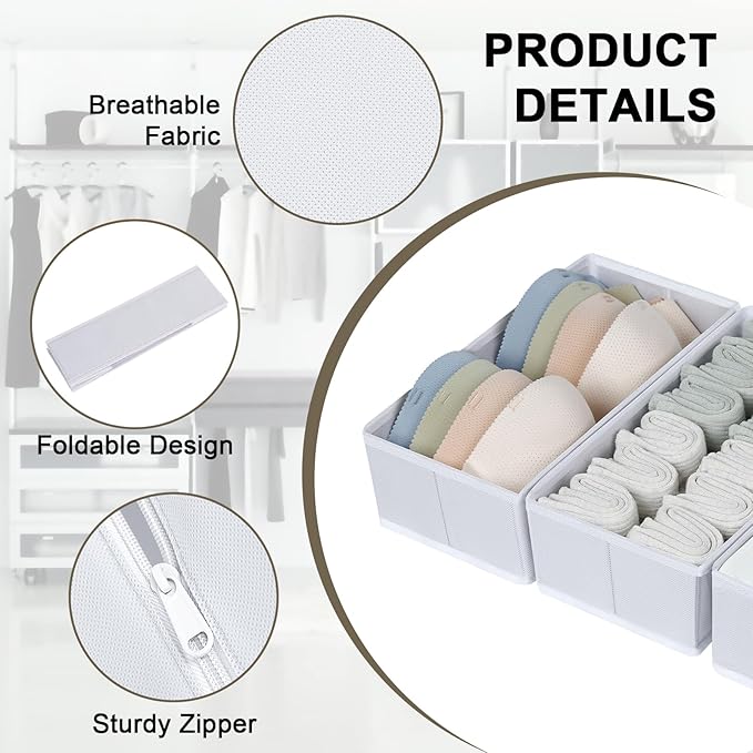 DIMJ Drawer Organizer Clothes, 12 Pack Fabric Closet Organizers and Storage, Foldable Baby Clothes Organizer & Dresser Bin For Nursery, Bedroom, Closet, Socks, Bra, Tie,White - Image 2