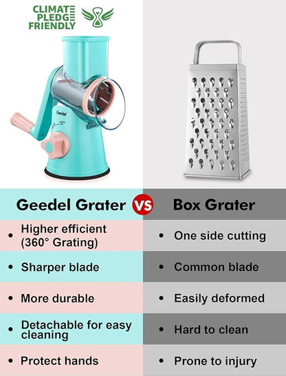 Geedel Rotary Cheese Grater, Kitchen Mandoline Vegetable Slicer with 3 Interchangeable Blades, Easy to Clean Rotary Grater Slicer for Fruit, Vegetables, Nuts - Image 2