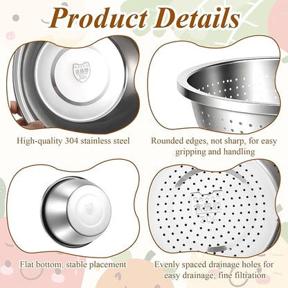 304 Stainless Steel Colander and Strainer, 5QT Large Capacity with Mixing Bowl, Micropore for Washing Rice, Vegetables, Fruit, Grain, Bean, and Draining Cooked Pasta, Dishwasher Safe