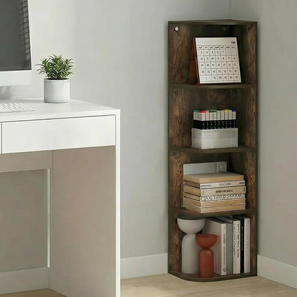 Furinno PASIR Book Shelf, 4-Tier Corner Bookshelf with Open Shelf, Standing Bookcase, 9.3 x 12 x 41.4, for Organization and Storage, for Living Room, Bedroom, Home Office, Amber Pine - Image 2