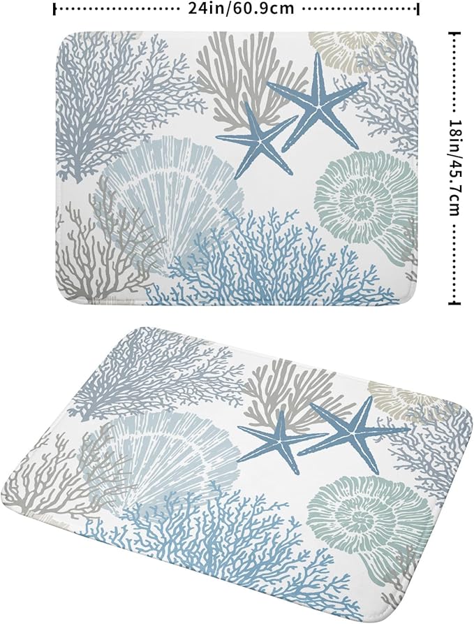 Nautical Dish Drying Mat for Kitchen Counter Coastal Seashell Starfish Summer Microfiber Absorbent Dish Draining Reusable Washable Foldable Extra Large 18"x24" - Image 2
