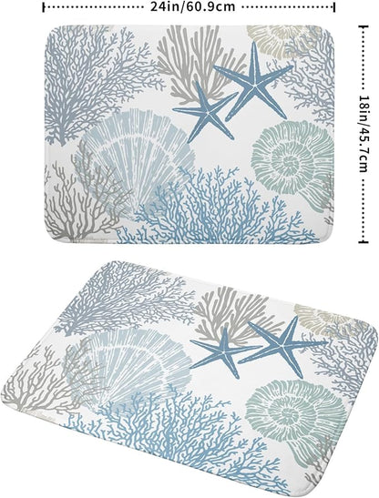 Nautical Dish Drying Mat for Kitchen Counter Coastal Seashell Starfish Summer Microfiber Absorbent Dish Draining Reusable Washable Foldable Extra Large 18"x24" - Image 2