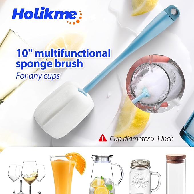 Holikme Bottle Brush Tube Cleaning Lab Set with Long Handle, Cup Cleaner for Washing Narrow Neck Beer Wine Decanter Pipes Lids Sinks Cap Covers, Azul - Image 4