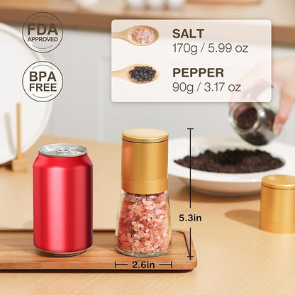 Vucchini Gold Salt and Pepper Grinder Mill - Adjustable Coarseness Ceramic Brass Spice Grinder Shaker - Refillable Glass Pepper Grinders for Home Golden Kitchen Accessories - Image 2