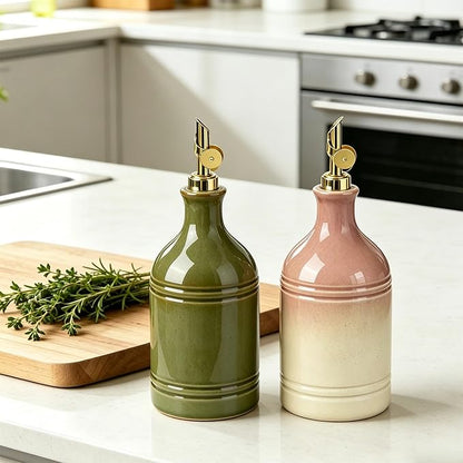 Ceramic Olive Oil Dispenser Bottle for Kitchen, Large Capacity 23.6oz/700ml Gradient Purple with Gold Spout, Suitable for Storage Olive Oil, Vinegar, Soy Sauce, Lemon Juice