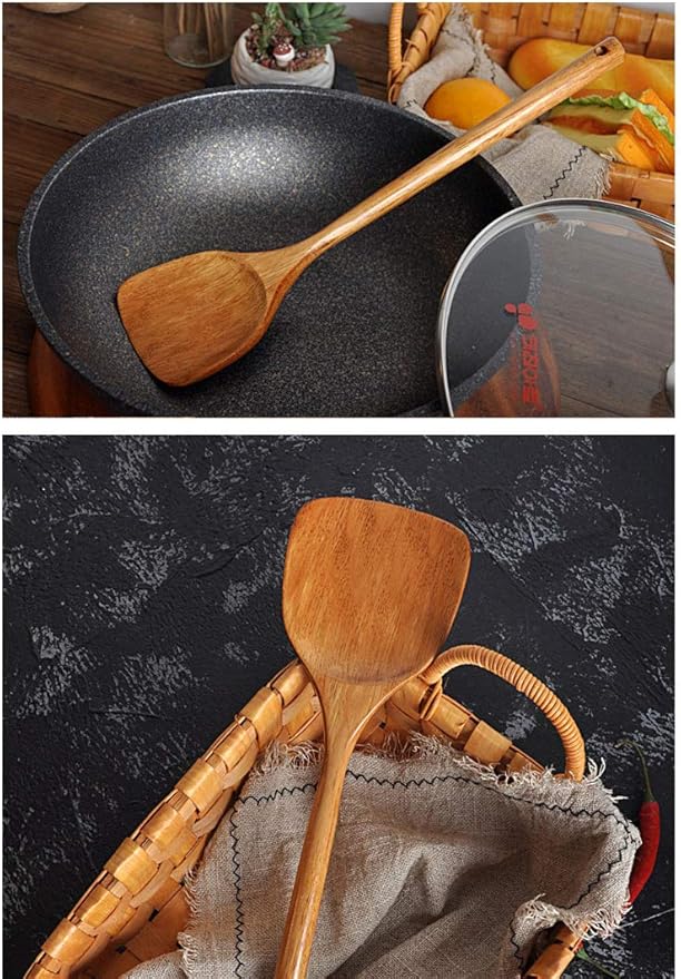 FJNATINH Wooden Spatula with Long Handle for Cooking Kitchen Cookware - Image 6
