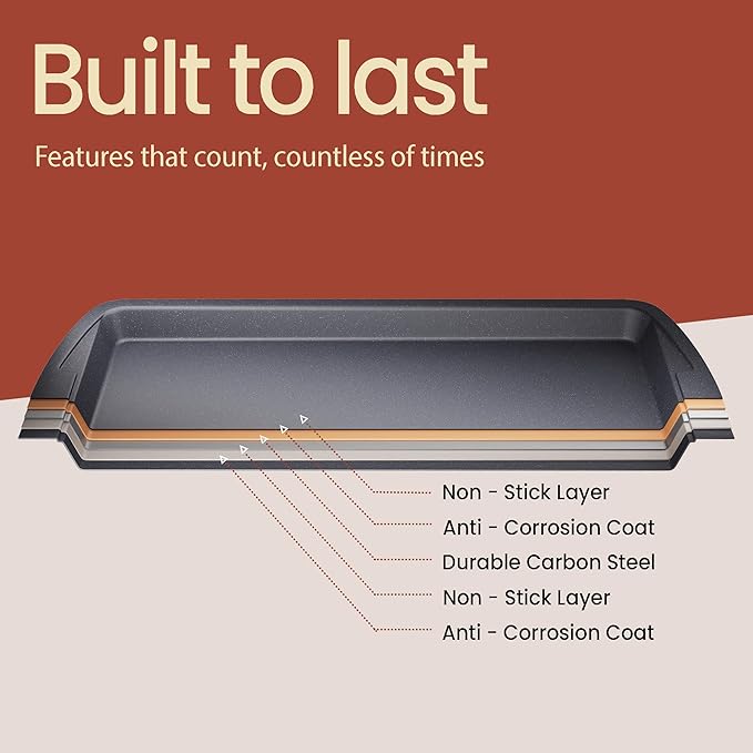 Cookie Sheet with Wire Rack Set, 2-Piece Nonstick Gray Marble Carbon Steel Pan & Cooling Rack, Space-Saving Stackable Set, PFOA, PFOS, PTFE Free, Oven Safe Up to 450°F, 17.4" Pan & 14.7" Rack - Image 8