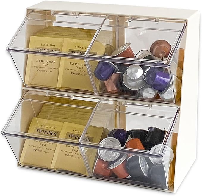 Large Coffee and Tea Organizer with Lid, Plastic Creamer Holder for Coffee Bar, Coffee Accessories Storage Box for K Cups, Coffee Pod, Sugar Bags, Drinking Straw (White) - Image 6
