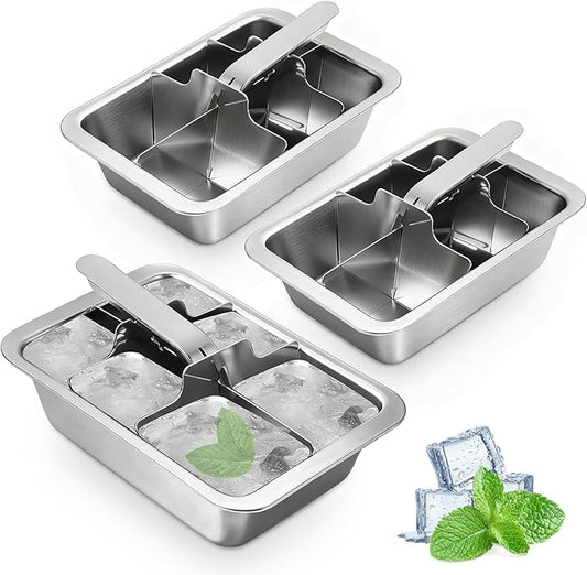 Ice Cube Trays, 3 Pack Large 6-cube Stainless Steel Ice Cube Trays with Easy Release Levers – Portable Reusable Metal Ice Maker for Family Bar - Send Goods From Local Warehouse by Unknown