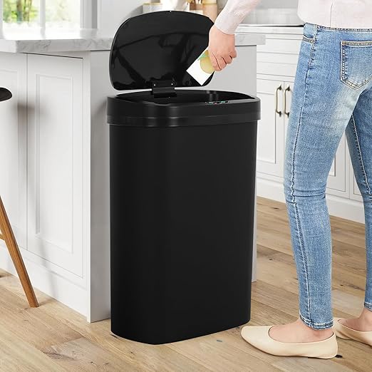 13 Gallon Trash Can | 50L Sensor Automatic Kitchen Trash Can with Lid | Touchless Garbage Bin Odor-Control for Kitchen, Office, Bedroom, Living Room (1 Pack, Black) by Home