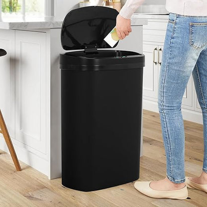 13 Gallon Trash Can | 50L Sensor Automatic Kitchen Trash Can with Lid | Touchless Garbage Bin Odor-Control for Kitchen, Office, Bedroom, Living Room (1 Pack, Black) by Home
