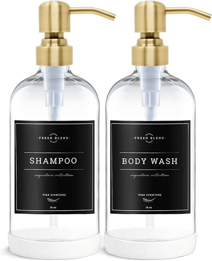 Vine Creations Clear Glass Soap Dispenser, 2 Pack Kitchen Soap Dispenser Set with Stainless Steel Pump, 16 oz Dish Soap and Hand Soap Dispensers for Bathroom with Waterproof Labels - Image 7