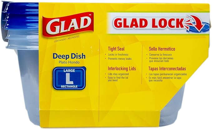 Glad GladWare Deep Dish Food Storage Containers with Lids, Large Rectangle BPA Free Plastic for Soups Salads and Meal Prep, Lock Tight Seal, Microwave Dishwasher Safe, 64 Oz, 3 Count - 6 Pack - Image 6