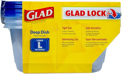 Glad GladWare Deep Dish Food Storage Containers with Lids, Large Rectangle BPA Free Plastic for Soups Salads and Meal Prep, Lock Tight Seal, Microwave Dishwasher Safe, 64 Oz, 3 Count - 6 Pack - Image 6