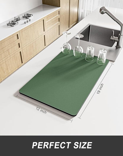 Rnivvi Dish Drying Mat for Kitchen Counter, 12 x 19" Super Absorbent Drainer Pad Easy Clean Dish Rack Pad, Non-Slip Heat Resistant Coffee Bar Mats for Coffee Machine Station Accessories, Forest Green - Image 2