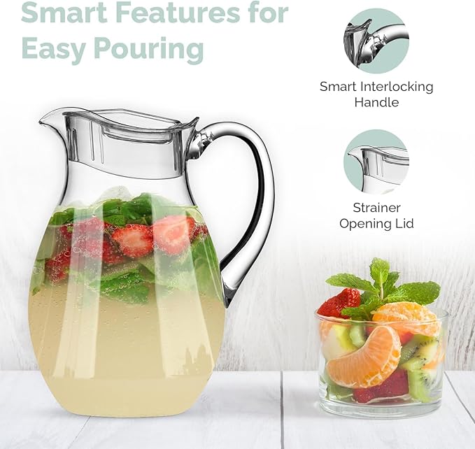 MosJos Acrylic Pitcher (72 oz), Clear Plastic, Water Pitcher with Lid, Shatterproof, BPA-Free Clear Pitcher, Ideal for Sangria, Lemonade, Juice, Iced Tea & More - Image 6