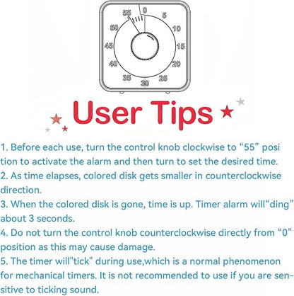 Secura 60-Minute Visual Timer, 7.5 Inch Magnetic Rainbow Countdown Timer for Classroom or Kitchen, Durable Mechanical Timer Clock with Magnetic Backing (Blue & Sun)