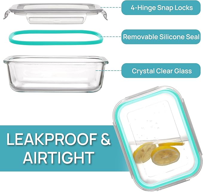 Vtopmart 5Pack 22oz Glass Storage Containers with Lids, Glass Meal Prep Food Container Sets with Snap Airtight Lids for Microwave, Oven, Freezer and Dishwasher, Green - Image 6