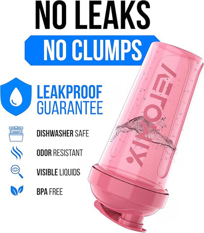 VELOMIX -2 Pack- 28 oz Protein Shaker Bottles for Protein Mixes - 2x Wire Whisk | Leak Proof Shaker Cups for Protein Shakes and Pre Workout | Protein Shaker Bottle Pack (B6) Pink/Transparent