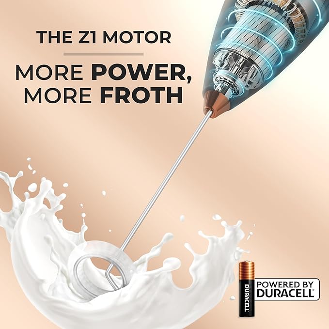 Zulay Kitchen Powerful Milk Frother Wand With 4 AA Duracell Batteries - Ultra Fast Handheld Drink Mixer - Electric Whisk Foam Maker for Coffee, Lattes, Cappuccino, Matcha & Creamer - Black Copper - Image 4